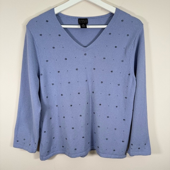 Sigrid Olsen Sweaters - Sigrid Olsen Women’s Blue Knit Beaded Stretch Pullover V-Neck Sweater M